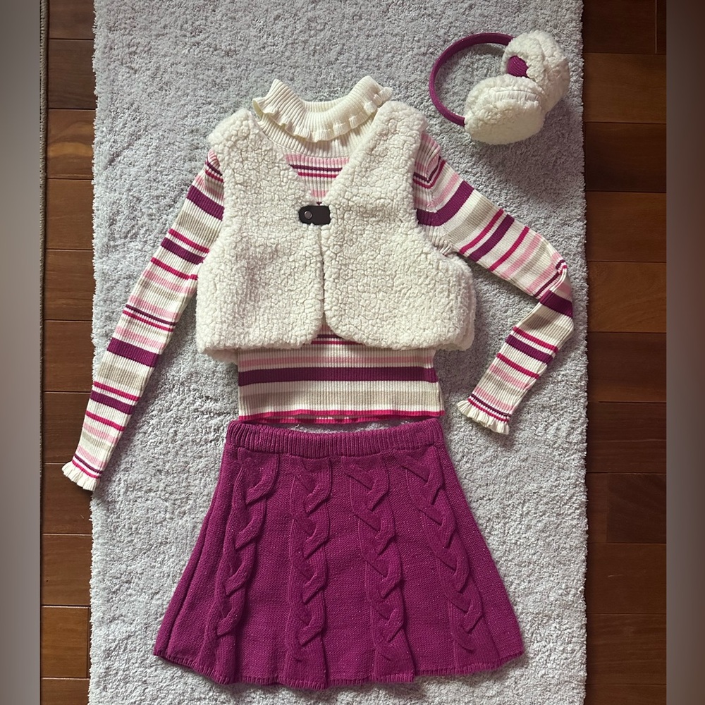 Girls Tommy Bahama Long Sleeve Shirt, Vest, Skirt and Earmuffs Set Size 7/8